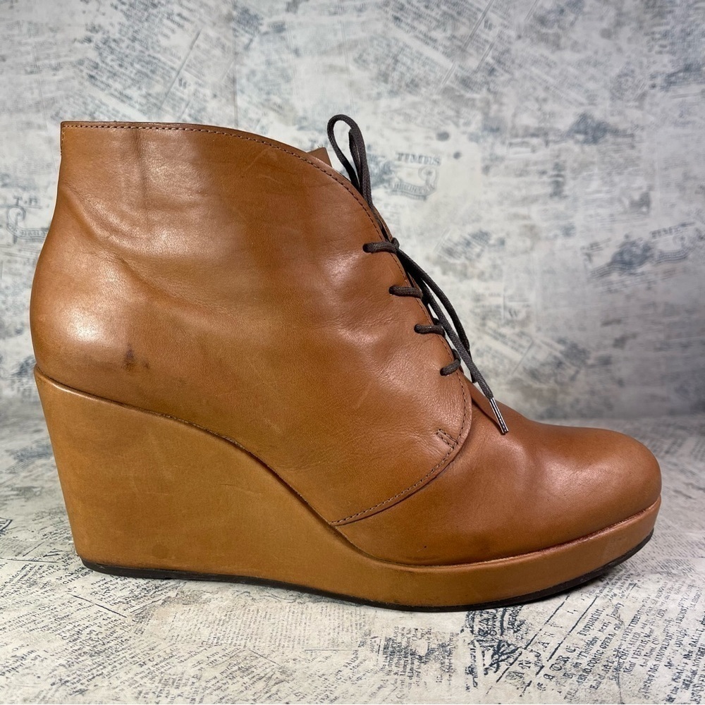Coclico Leather Lace Up Wedge Booties European Artisan Ankle Boots